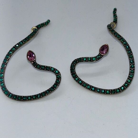 Crystal snake serpent earrings green/pink head ear cuffs Medusa wrap - Picture 3 of 7